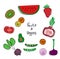 Colourful cartoon fruits and veggies set vector hand drawn