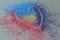 Colourful chalk dust heart outline