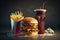 Colourful Cheeseburger, Cola and Fries Generative AI Illustration