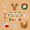 Colourful Christmas greeting card with reindeer and cute stuffs.vector illustration
