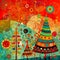 Colourful Christmas tree themed card design illustration