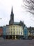 Colourful Cobh buildings and Cathedral Spire, Cobh, Ireland 