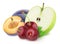 Colourful composition with apple, plum and cherry isolated on a white background with clipping path.