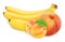Colourful composition with fruit mix - peach, banana bunch and apricots isolated on a white background with clipping
