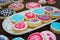 Colourful Cookies handmade on white plate.