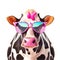 Colourful Cool Looking Cow Wearing Sunglasses Generative AI Illustration