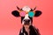 colourful cow funny cute head animal face character sunglasses portrait. Generative AI.