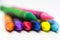 Colourful Crayons on a white background with selective blur