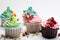 Colourful cupcakes with different modern decoration