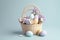 Colourful decoration with easter eggs and flowers in a basket