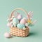 Colourful decoration with easter eggs and flowers in a basket