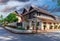 Colourful and decorative house in Old Luang Prabang Laos historical colonial French architecture