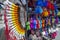 A colourful display of native American Indian products for sale at the Indian Market in Otavalo in Ecuador.