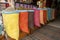 A colourful display of sacks containing various grains, herbs and spices for sale in the Marrakesh medina, Morocco.