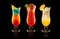 Colourful drinks on black background