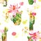 Colourful Faded Print with Floral Cactus