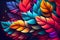 Colourful feathers on a dark background. AI Generative