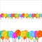 Colourful festive set balloons seamless horisontal border on white background