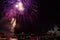 Colourful firework in front of the cathedral of Cologne