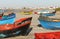 Colourful fishing boats on the beach at Paternoster, small fishing village with gourmet restaurants on west coast of South Africa