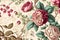 Colourful floral pattern with large flowers and leaves on a light beige background. A chintz textile background. Created with