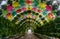 The colourful floral and umbrella arch at the Corniche Station. Doha, Qatar