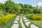 Colourful Flowerbeds and Winding Grass Pathway in an Attractive