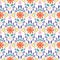 Colourful folk damask semaless repeat vector pattern background.