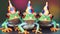 Colourful Frogs wearing party hats celebrating