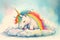 Colourful fun baby unicorn sleeping watercolour