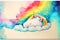 Colourful fun baby unicorn sleeping watercolour