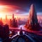 Colourful futuristic cyberpunk metaverse city background