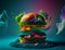 Colourful Generative AI IllustrationColourful Surreal Vegan Burger Generative AI Illustration