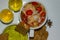 Colourful, healthy foods Avocado dip, Brown Toast with Organic Olive Oil, with Tuna for