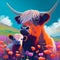 Colourful Highland cow and calf painting