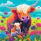 Colourful Highland cow and calf painting