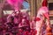 Colourful Holi procession on the streets of Mathura, Uttar Pradesh, India.