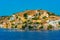 Colourful houses at waterfront of Greek island Symi