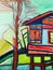 Colourful impressionist oil painting of a house.