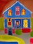 Colourful impressionist oil painting of a house.