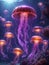 Colourful jellyfish, AI generated digital art