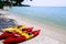 Colourful Kayak boats on tropical island beach in Thailand. Samui Island