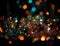 Colourful lights and spots on a dark background. AI generated