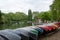Colourful little boats lined next to each other in Finsbury park