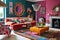 colourful living room, with eclectic mix of furniture and accessories