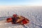 Colourful low table and cushions set for a sunset cocktail in the Uyuni Salt Flats