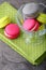 Colourful macaroon in a glass bowl