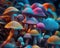 Colourful magic mushrooms. Created using generative Al tools