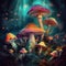 Colourful magic mushrooms. Created using generative Al tools