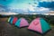 Colourful mountain tent in the evening in a beautiful nature.